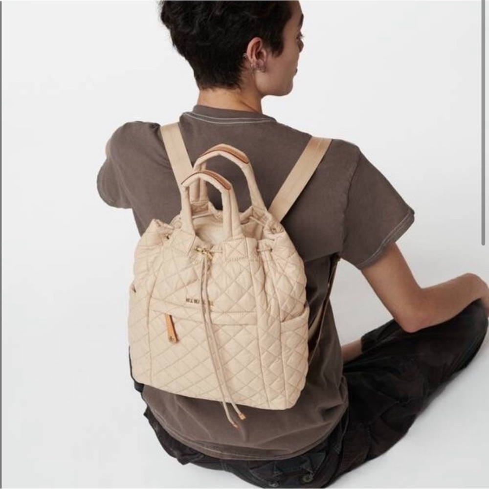 MZ Wallace Small Convertible Backpack in Beige / Atmosphere Oxford
